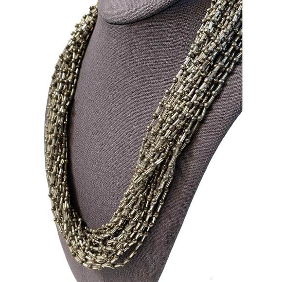 ❤️ Vintage Glass Beaded Multi Strand Silver Statement Necklace - Picture 2 of 5